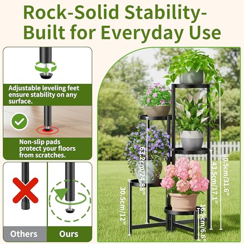 Tall Plant Stand Indoor Outdoor, Corner Metal Flower Pot Stands for Multiple Plants, 5 Tier Heavy Duty Plant Shelf for Patio Garden Balcony Living Room Bedroom - BlackDisk - color: BlackDisk, size: 5-tiers