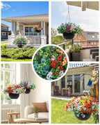 2 Sets Artificial Hanging Plants Flowers with Basket for Outdoors | 30 Bundles UV Resistant Fake Plants Spring Summer Decoration Faux Garden Patio Yard Front Porch Balcony Arrangement