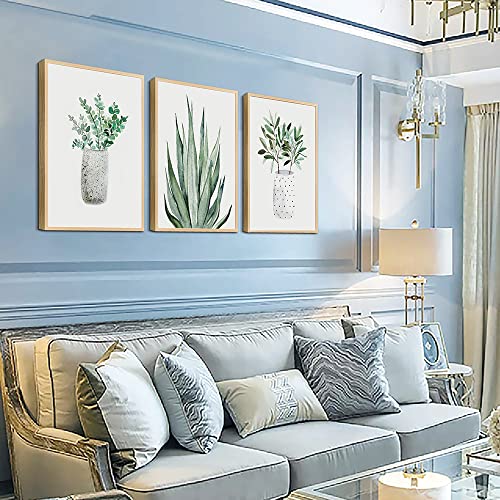 Natural Wood Framed Wall Art Painting For Dining Room Family Wall Decor For Bedroom Kitchen Wall Decoration Living Room Decor Green Leaf Pictures Artwork For Home Walls 3 Piece Framed Art Prints - color: 3 Panels Green Plants Paintings Natural Wood Framed
