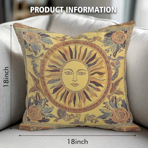 YOU FOUND ME Vintage Boho Sun Design Throw Pillow Cover Home Decor, Vintage Mystic Sun Goddess Art Decor Pillowcase Cushion Cover for Bed Sofa Living Room, Indoor and Outdoor 18x18inch (Moon&Flower) - color: Moon&flower