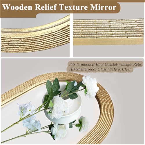 WAMIRRO Gold Round Wood Mirror, 36 Inch Hand Carved Solid Wood Frame Circle Mirror for Wall Mount, Farmhouse Boho Decor for Living Room, Bathroom, Bedroom, Hallway & Entryway - size: 36"L x 36"W