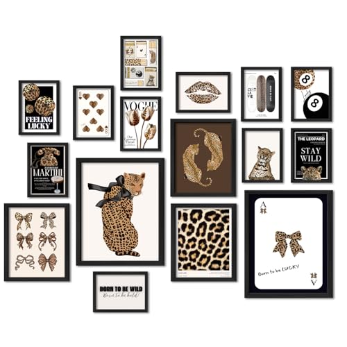 ANERZA 16 PCS Stockholm Style Room Decor, Cheetah Print Leopard Gallery Wall Art Prints Set for Bedroom, Preppy Posters for Living Room Aesthetic, Trendy Collage Kit Pictures, Funky Dorm Home Decor - color: Brown, size: 11"x14" Unframed