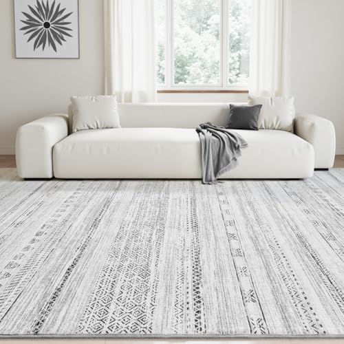 6x9 Area Rugs for Living Room Machine Washable Rug Distressed Indoor Carpet Neutral Moroccan Boho Rug Ultra Soft Area Rug for Bedroom Dining Room Playroom Office, Black - color: Black, size: 6' x 9' (Rectangular)