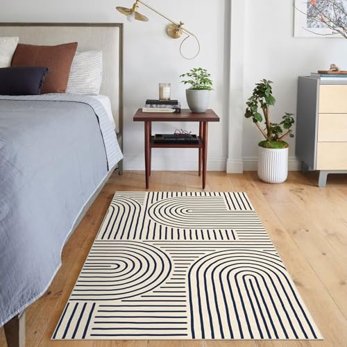 LUXRUG 3x5 Washable Area Rug - Small Entryway Rug Indigo Non-Slip Abstract Rainbow Kitchen Rugs Modern Boho Carpet Throw Rugs for Living Room Bedroom Bathroom Dorm Nursery Room Home Decor - color: Indigo, size: 3' x 5' (Rectangular)