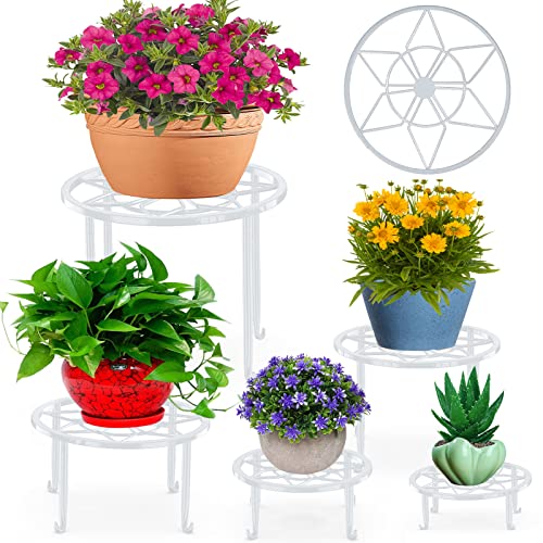 5 Pack Metal Plant Stands for Multiple Plant,Heavy Duty Flower Pot Stands for Outdoor Indoor Plants,Rustproof Iron Round Pot Shelf for Planter (White) - color: White