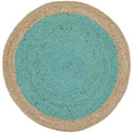 SAFAVIEH Area Rug 3' Round - Natural Fiber Collection - Teal & Natural Brown, Handmade Jute, Braided Border Design (NF801E) - color: Teal/Natural, size: 3' (Round)