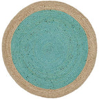SAFAVIEH Area Rug 3' Round - Natural Fiber Collection - Teal & Natural Brown, Handmade Jute, Braided Border Design (NF801E) - color: Teal/Natural, size: 3' (Round)