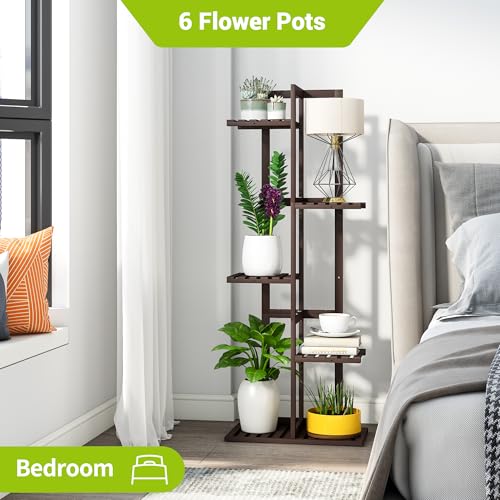 BMOSU Bamboo Plant Stand for Indoor Outdoor Plants Corner Tall Plant Shelf 6 Potted Holder Shelf Plant Rack Holder Display Rack(Brown) - color: Brown