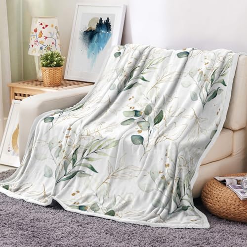 Eucalyptus Leaf Blanket, Botanical Plants Throw Blanket, Soft, Flannel, Warm, Watercolor Floral Throw Blanket Green Botanical Floral Aesthetic Bed Blanket for Couch Bedroom Living Room 60X70 Inch - color: Green, size: 60 X 70