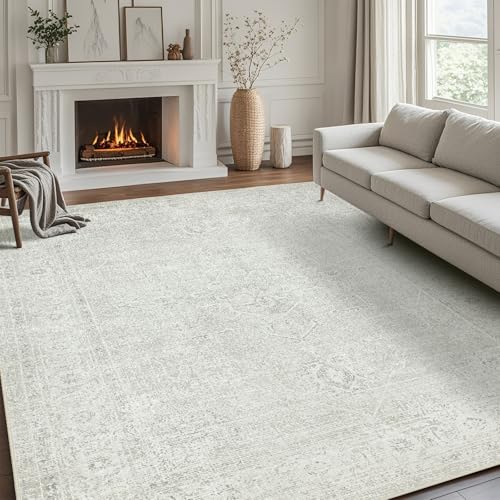 Srugn Washable Rugs 6x9 Area Rugs for Living Room,Bedroom,Large Carpets,Ultra Soft Faux Wool Retro Dining Room Rug,Non Slip&Non-Shedding Low Pile Vintage Rugs for Home Office,Concrete Grey - color: Concrete-grey, size: 6' x 9' (Rectangular)