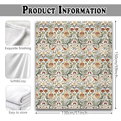 Vintage Floral Throw Blanket for Couch, Floral Room Decor, Retro Botanical Bird Art Nouveau Throw Blanket for Bedroom Living Room Decoration, 50x60 Inches - color: Color_4