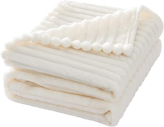 MIULEE Super Soft Throw Blanket with Stripe Pattern for Lightweight Fleece Warm Plush Cozy Bed Blanket 30"x40", Cream White