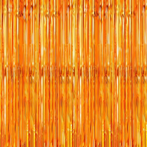 Crosize 2 Pack Foil Fringe Curtains Party Decorations, Orange Tinsel Curtain Backdrop for Parties, Door Streamers, Glitter Streamer Fringe Backdrop for Birthday Decoration - color: Orange, size: 2 Pack