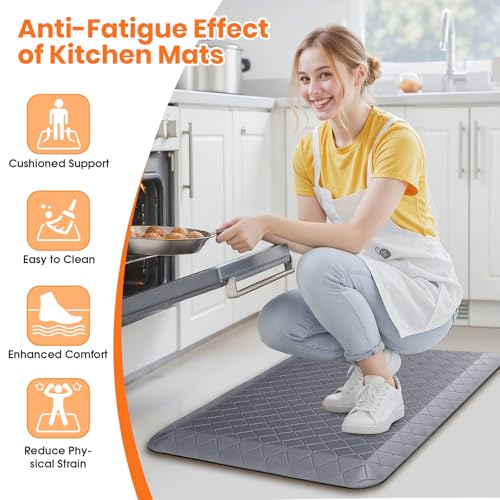 4/5 Inch Extra Thick Kitchen Mats for Floor,Non Slip Anti Fatigue Kitchen Rugs,Waterproof Stain Resistant Sink Mat,Cushioned Standing and Comfort Mats for Office (17"x24" Grey) - color: Grey, size: 24"L x 17"W x 0.8"Th