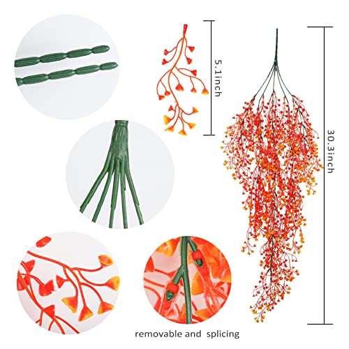 RECUTMS Fall Faux Hanging Plants 4 Pcs Artificial Fall Plants Large Faux Hanging Plant Autumn Fall Hanging Vines Wall Plants Thanksgiving Home Garden Wedding Party Indoor Outdoor Decor(Orange 4P) - color: 4p-orange