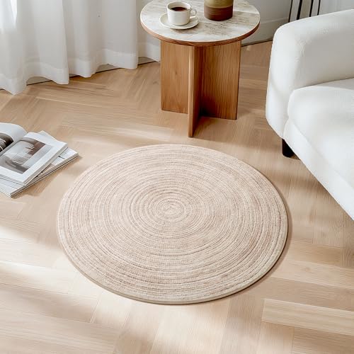 Asrug Imitation Jute Low Pile Round Rug Area Rug Washable Non-Slip Circle Rug Soft Plush Touch Circle Rugs Round for Kitchen Bathroom Living Bedroom Nursery, Carpet 2ft /24 inch/61 cm Khaki - color: Khaki, size: 2ft