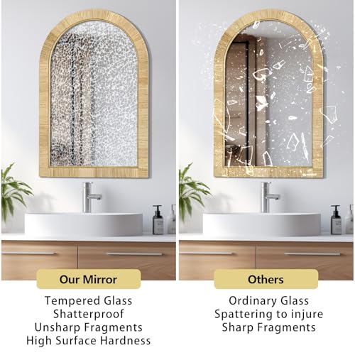 24x36 inch Rattan Arched Mirror for Wall, Bohemia Bathroom/Farmhouse Boho Mirrors, Vanity Irragular Decorative Arched Mirror, Suitable for, Bedroom, Living Room, Home Decoration - color: Arched 36*24