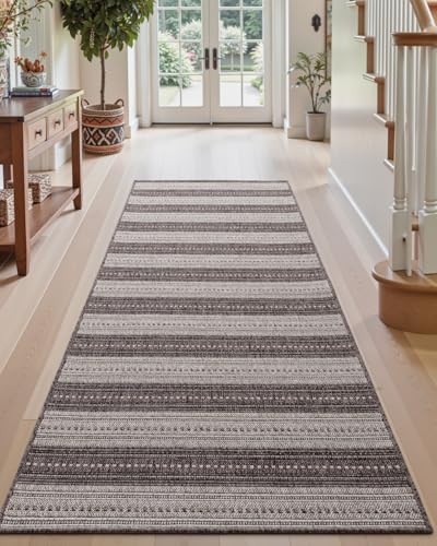 DEXI Hallway Runner Rug 3.3x8, Woven Braided Farmhouse Runner Carpet Indoor, Absorbent Thin Long Entryway Runners for Kitchen, Laundry Room, Patio Entrance, Striped Grey - color: Striped Grey, size: 3'3" X 8' (Rectangular)