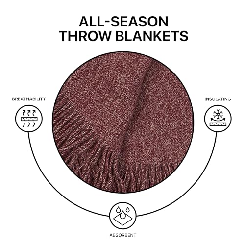 Merino Wool Throw Blanket, Indoor & Outdoor Blankets and Throws, Soft Blanket with Fringes, 65"x79" (170 x 200 cm) - color: Burgundy, size: Queen (U.K. Standard)