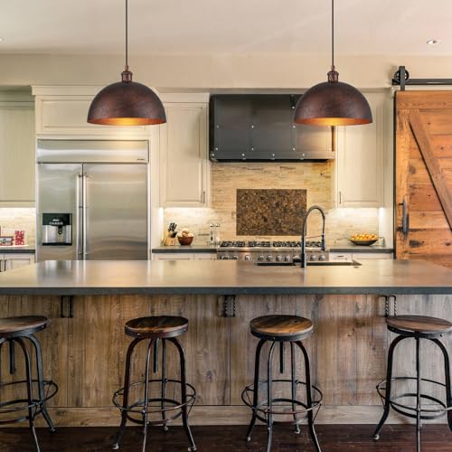 11.8” Industrial Metal Dome Pendant Light, Rust Industrial Pendant Lights for Kitchen Island, Dimmable Hanging Light Fixtures Compatible for Kitchen Island, Dining Room - color: ‎Rust, size: 11.8 in