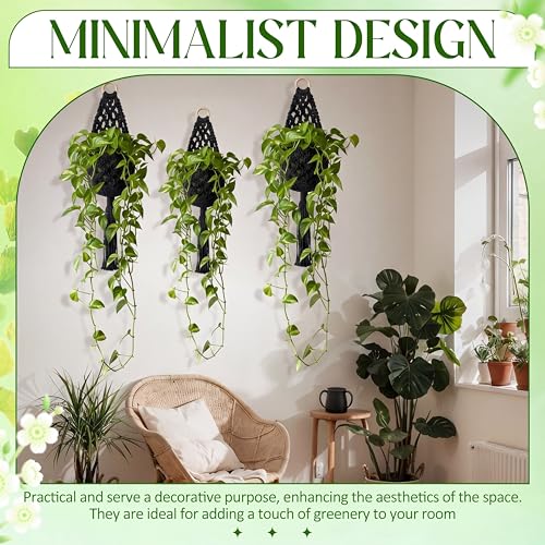 6 Pk Wall Planters for Indoor Macrame Plant Hanger Boho Wall Mounted Flower Baskets Hanging Planter, Plants and Pots are Not Included (Black,4 x 8 Inch) - color: Black, size: 4 x 8 Inch
