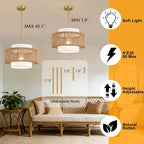 12.4"Farmhouse Chandelier for Dining Room, 1-Light Boho Rattan Chandelier Light Fixture Ceiling Hanging with Fabric Lampshade, Small Wicker Coastal Pendant Light for Kitchen Bedroom Island Hallway - size: 12.4″Fabric