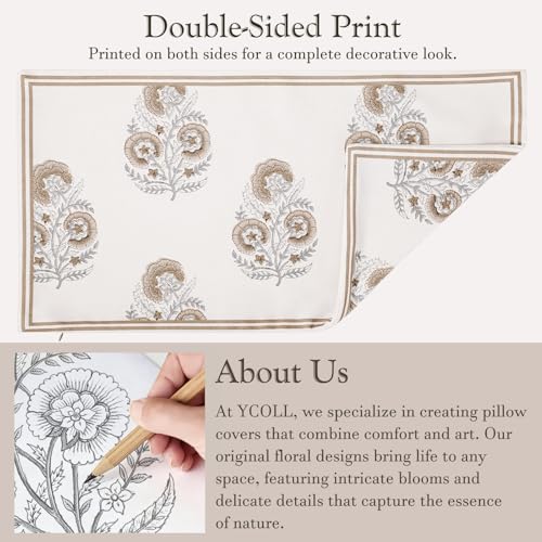 Vintage Floral 12x20 Lumbar Pillow Cover Pack of 1, Double-Sided Botanical Print Decorative Throw Pillow Cover Farmhouse Neutral Cushion Cover for Sofa Couch Living Bed Room, Light Brown(Cover Only) - color: Light Brown, size: 20" x 12" (Pack of 1)