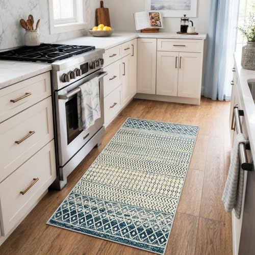 Moroccan Small Rug for Bedroom 2x4, Soft Non-Slip Indoor Door Mats for Entryway, Low-Pile Non-Shedding Blue Rug Vintage Rugs for Kitchen Bathroom Laundry Room - color: Royal Blue, size: 2' x 4' (Rectangular)