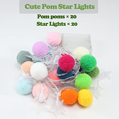 ChiRee Indoor String Lights 6.56 Feet Pom Poms Star Lights 20 LED Battery Operated String Fairy Lights Warm White Star Lights Colorful Decor Lights for Home Bedroom Kids Playhouse Holiday Christmas - style: Star-Colorful