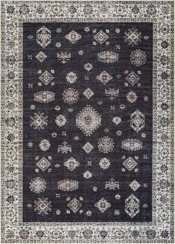 Bloom Rugs Washable Non-Slip 2' x 3' Rug - Black/Ivory Traditional Oriental Area Rug for Living Room, Bedroom, Dining Room, and Kitchen - Exact Size: 2' x 3' - color: Black / Ivory, size: 2' x 3' (Rectangular)
