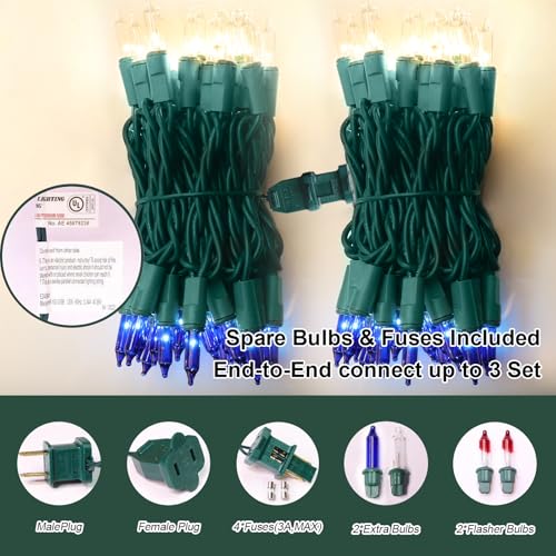 LAMPHOME Blue Clear Christmas String Lights, 150 Count 31.9FT Incandescent Mini Fairy Lights, UL Certified White Wire Hanukkah Lights for Indoor Outdoor Holiday, Xmas Tree, Hanukkah & Patio Decor - color: Blue Clear 150 Count Green wire