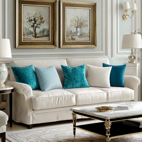 MIULEE Velvet Throw Pillow Covers Set of 2, Soft Neutral Decorative Pillow Cases with Luxurious Textured Vintage Cushion Covers for Home Decor Couch Sofa Bed,Teal Blue 18x18 inch - color: Teal Blue, size: 18" x 18" (Pack of 2)