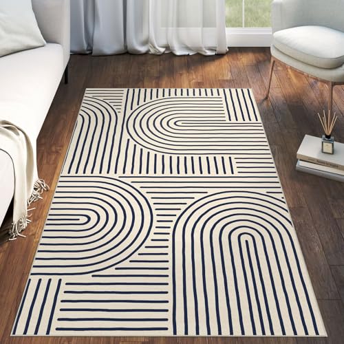 LUXRUG 3x5 Washable Area Rug - Small Entryway Rug Indigo Non-Slip Abstract Rainbow Kitchen Rugs Modern Boho Carpet Throw Rugs for Living Room Bedroom Bathroom Dorm Nursery Room Home Decor - color: Indigo, size: 3' x 5' (Rectangular)