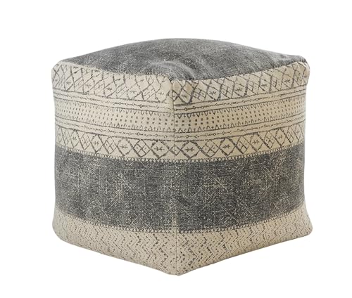 LR Home Pacifica Beige/Gray Large Ottoman Pouf for home decor | Tribal Hand-Woven Cotton Square pouf ottoman foot rest for bedroom & living room decor | 20 x 20 x 20 Ottoman Cube for Seating - color: Beige/Gray