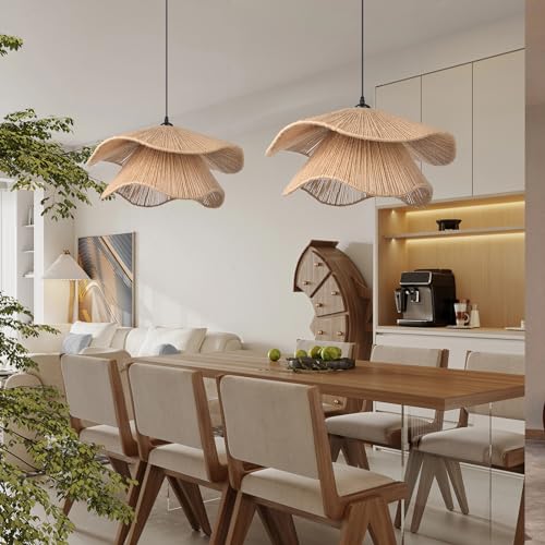 Arturesthome Rustic Woven Pendant Light, Coastal Jute Rope Lampshade Hanging Lighting Fixture,Adjustable Vintage Farmhouse Chandelier Lamp Shade for Kitchen Island Dining Table Room - size: 19.6"*11"