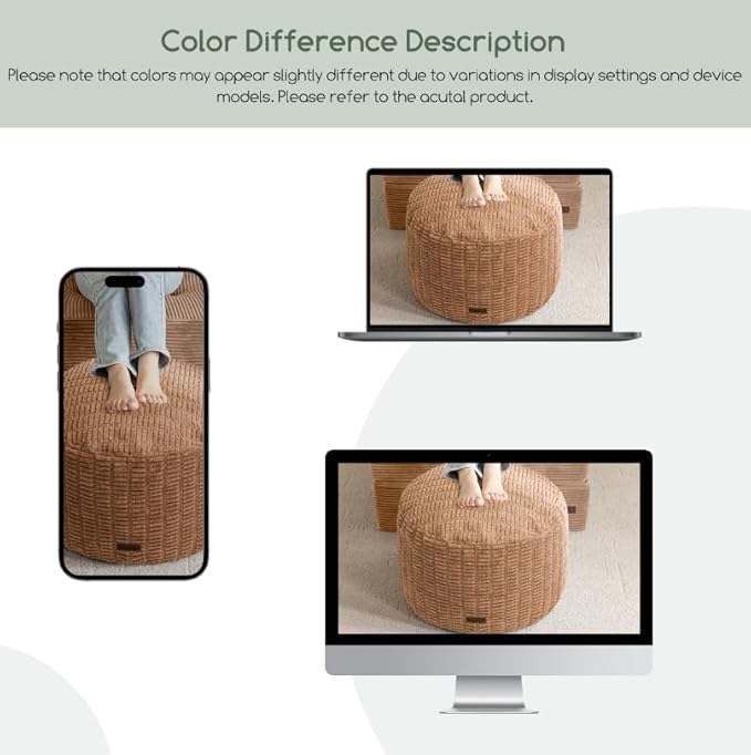 HIGOGOGO Pouf Ottoman Stuffed Round Modern Foam Filled Foot Rest Poufs for Living Room Chair Decorative 20 X 15 Inches Boho Relax Stool for Wedding Christmas Party, Brown