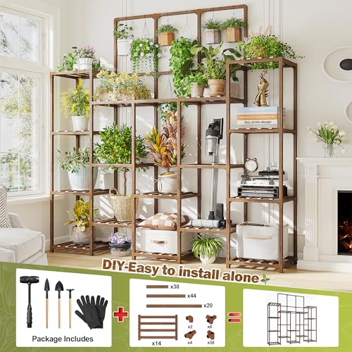EnHomee Plant Stand Indoor Tall Plant Stand Outdoor Large Wood Plants Shelf with 18-22 Pots for Patio, Living Room, Garden, Balcony, 55.9" Wx63.1 Hx11.78 D