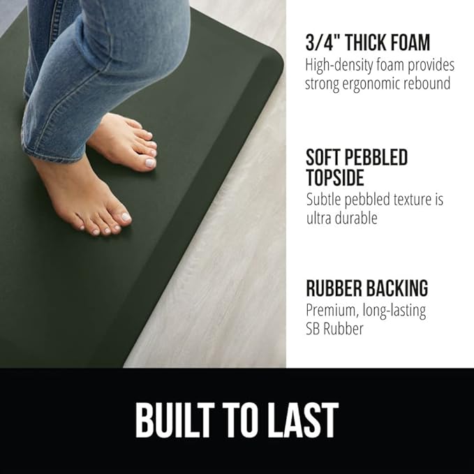 GORILLA GRIP Comfortable Cushioned Kitchen Mats for Floor, Waterproof and Stain Resistant Soft Top, 3/4 Inch Thick Ergonomic Standing Desk Anti Fatigue Mat, Foam Supports Feet, 17x24, Hunter Green
