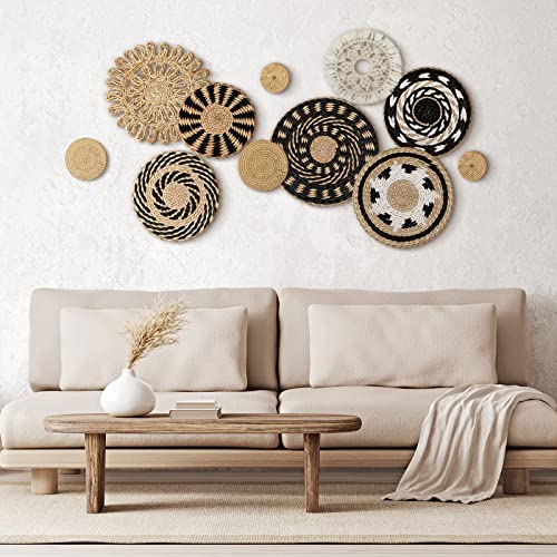 Tatuo 11 Pcs Boho Wall Basket Decor Bulrush Woven Wall Hanging Art Round Farmhouse Rustic Handmade Wicker for Summer Home, Bedroom, Living Room, Kitchen Decorations, Multi Sizes(Boho) - style: Bohemian