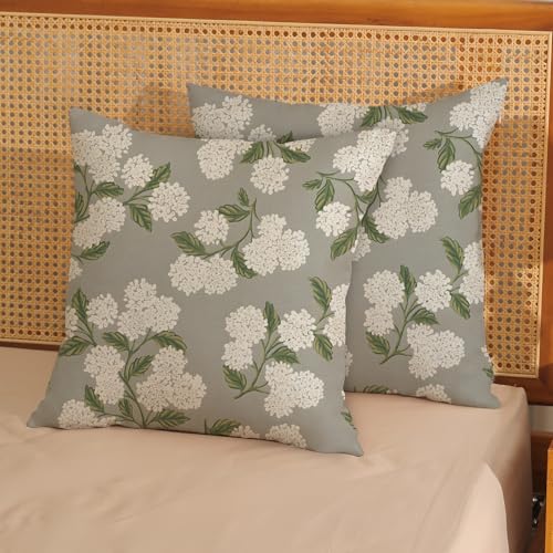 Grey Spring Pillow Covers 16x16 Inch 2 Pcs Gray Green Hydrangea Flower Decor Throw Pillows Vintage Floral Seasonal Summer Outdoor Decoration Pillowcase Linen Cushion Cover for Couch Sofa - color: Grey Hydrangea, size: 16" x 16" (Pack of 2)