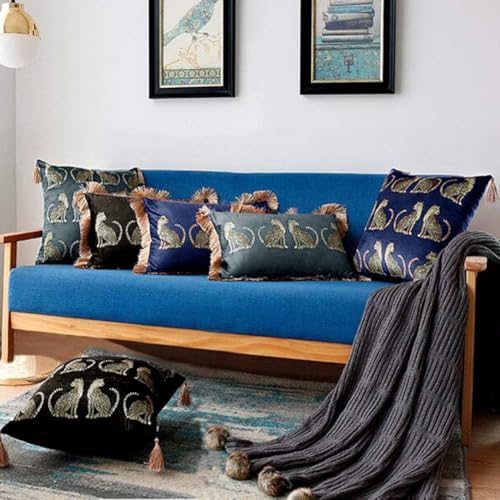 Square Decorative Throw Pillow Cover with Tassels Leopard Pattern Cushion Cover Luxury Style Soft Velvet Pillowcase for Sofa Couch Bedroom (18"x18",Royal Blue) - color: Royal Blue, size: 18" x 18" (Pack of 1)