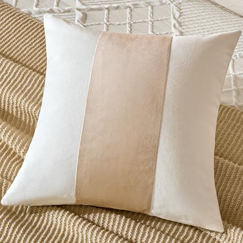 AmHoo Pack of 2 Velvet Panel Cotton Pillow Covers Decorative Pillowcase Cushion for Couch Sofa Bedroom 18 x 18-Inch Beige - color: Beige, size: 18" x 18" (Pack of 2)