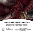 Cozy Wool Blanket, 100% New Zealand Wool, Tartan Design, Red & Blue, 67 x 79 in, Queen Size - color: Red and Blue