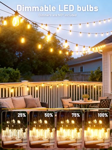 200FT LED Outdoor String Lights with 60 Edison Shatterproof IP65 Waterproof Bulbs, 2700K Dimmable Commercial Grade Patio Lights, Heavy Duty Outside Hanging Light for Garden Decor - size: 200FT