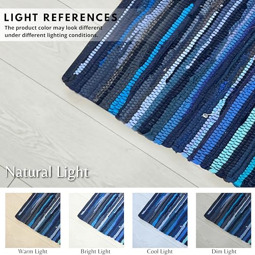 Cotton Hand Woven Chindi Rug 2x3 Feet - Navy, Durable Rectangular Small Doorway Space Rag Rugs Ideal for Entryway, Kitchen, Bedroom, Balcony | Blue Accent Reversible Floor Throw Carpet for Office - color: Navy, size: 2 x 3 feet