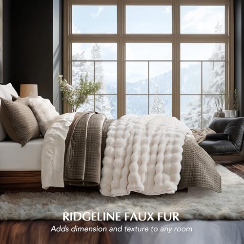 EverGrace Ultra Soft Luxury Fluffy Faux Rabbit Fur Throw Blanket, Thick Warm Bubble Throw for Bed, Cozy Plush Reversible Blankets for Couch, Chair, Sofa, Ivory White, 50x60 Inches - color: Ivory White, size: 50"x60"
