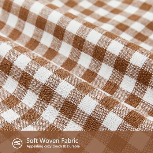CARRIE HOME Farmhouse Brown Gingham Lumbar Pillow Covers 12x20 Set of 2, 12 x 20 Outdoor Khaki Checkered Plaid Lumbar Pillows for Patio Porch, Farmhouse Linen Throw Pillows with Ruffle Fringe - color: Lumbar Khaki & White (With Tassels), size: 20" x 12" (