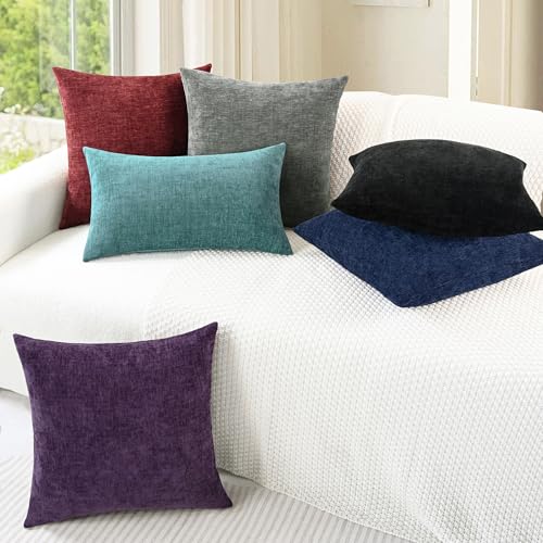 CaliTime Throw Pillow Covers Decorative 16 X 16 Inches Pack of 2 Cozy Chenille Cushion Cases for Couch Sofa Bed Living Room Home Black - color: Black, size: 16" x 16" (Pack of 2)