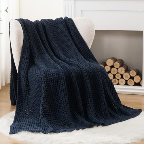 Bunnikins & Clover Navy Blue Throw Blanket for Couch, Knitted Blue Blanket Throw 50''x60'', Super Soft Waffle Navy Throws for Chair Sofa Home Decor - color: Navy, size: 50"x60"