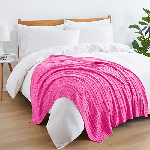 Aormenzy Hot Pink Cable Knit Throw Blankets for Couch Bed Sofa, Acrylic Knitted Blanket, Soft Cozy Throw Blanket, 50" x 60" - color: Hot Pink, size: 50" x 60", Throw